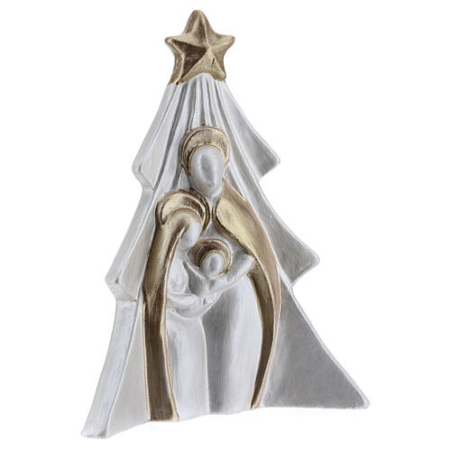 Árvore de Natal terracota branca e dourada Sagrada Família em relevo Deruta 19x16 cm 3