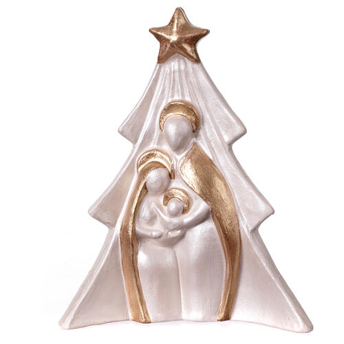 Holy Family Christmas tree decoration in Deruta terracotta with glitters 19 cm 1