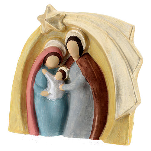 Colored Holy Family bas-relief statue in Deruta terracotta 14x16 cm 2