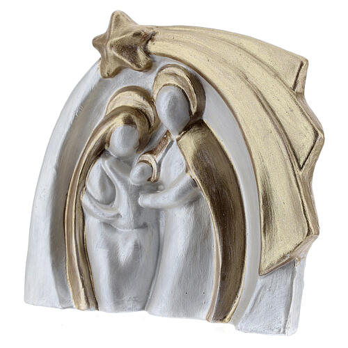 Holy Family modern style in white and gold Deruta terracotta 14x16 cm 2
