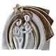 Holy Family modern style in white and gold Deruta terracotta 14x16 cm s1