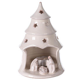 Christmas tree candle holder with Holy Family in white Deruta terracotta 15 cm
