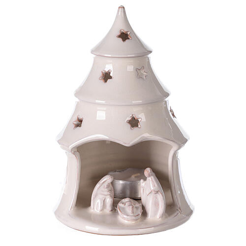 Bożonarodzeniowe Drzewko, biała terakota ze Świętą Rodziną, Deruta, 15 cm 1