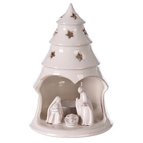 Sapin terre cuite Sainte Famille ajouré étoiles blanc Deruta 20 cm