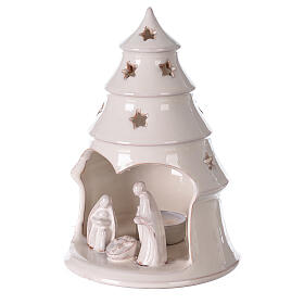 Sapin terre cuite Sainte Famille ajouré étoiles blanc Deruta 20 cm