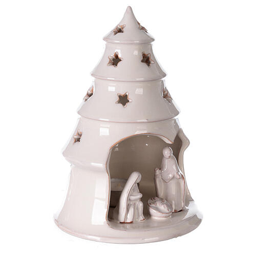 Choinka z terakoty z wycięciami w kształcie gwiazdek, biała, Deruta, 20 cm 3