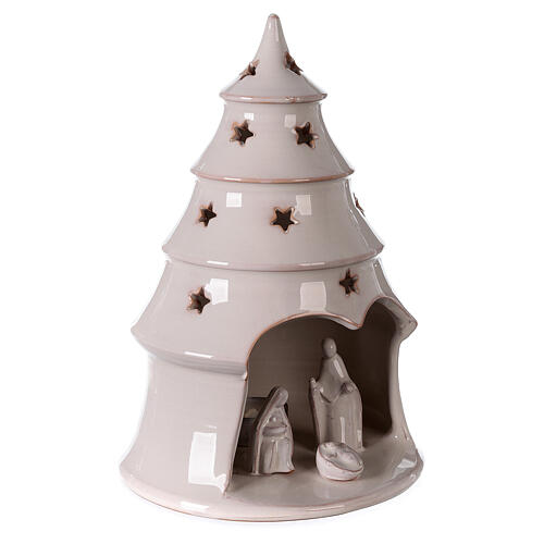 Choinka bożonarodzeniowa ze Świętą Rodziną, biała terakota, Deruta, 25 cm 3