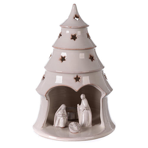Christmas tree candle holder with Nativity white Deruta terracotta 25 cm 1