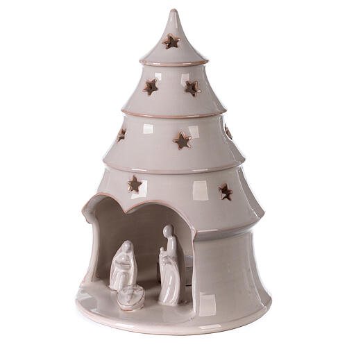 Christmas tree candle holder with Nativity white Deruta terracotta 25 cm 2