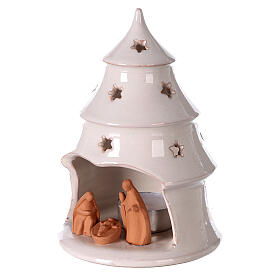 Christmas tree candle holder with Holy Family bi-colored Deruta terracotta 15 cm