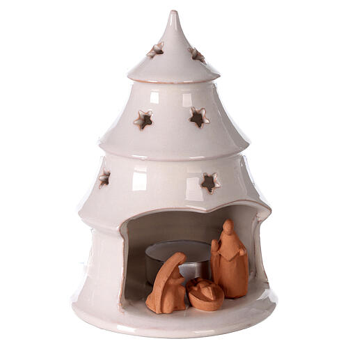 Christmas tree candle holder with Holy Family bi-colored Deruta terracotta 15 cm 3