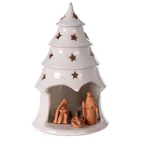 Holy Family in white Christmas tree candle holder Deruta terracotta 20 cm