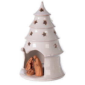 Holy Family in white Christmas tree candle holder Deruta terracotta 20 cm