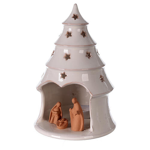 Holy Family in white Christmas tree candle holder Deruta terracotta 25 cm 2