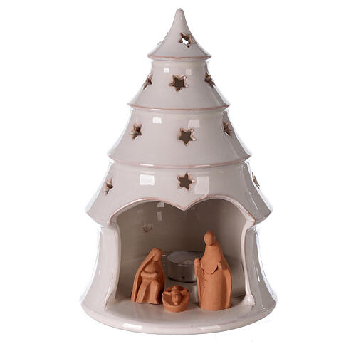 Árvore de Natal decoração com figuras Sagrada Família terracota branca e natural Deruta 25 cm 1