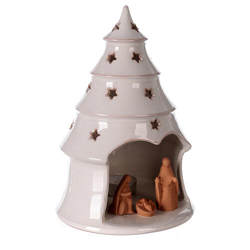 Árvore de Natal decoração com figuras Sagrada Família terracota branca e natural Deruta 25 cm 3