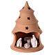 Christmas tree candle holder with white nativity set Deruta terracotta 15 cm s1