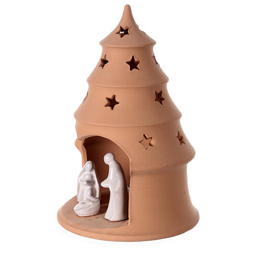 White Holy Family in Christmas tree candle holder Deruta terracotta 20 cm 2