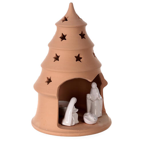 White Holy Family in Christmas tree candle holder Deruta terracotta 20 cm 3