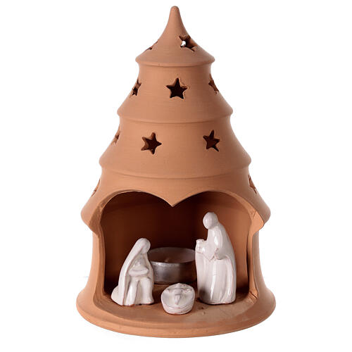 Choinka bożonarodzeniowa, terakota Deruta, białe figurki, 20 cm 1