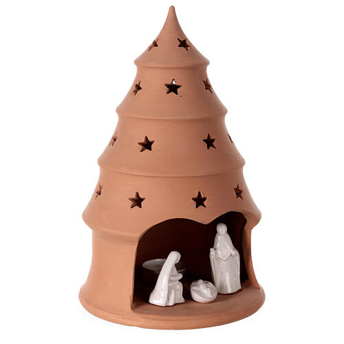 White Holy Family in Christmas tree candle holder 25 cm, Deruta terracotta 3