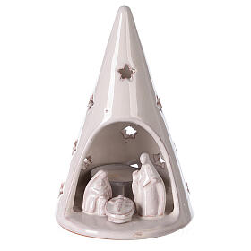 Cone tree with Holy Family in white Deruta terracotta 15 cm