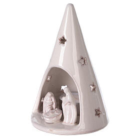Cone tree with Holy Family in white Deruta terracotta 15 cm