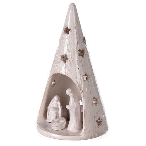 Cone tree with Holy Family in white gold Deruta terracotta 20 cm 2