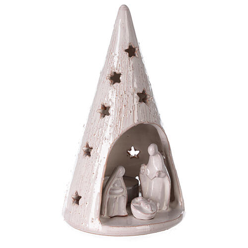 Cone tree with Holy Family in white gold Deruta terracotta 20 cm 3