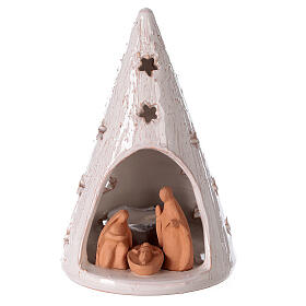 Christmas tree with natural Holy Family figures in Deruta terracotta 15 cm