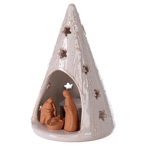 Christmas tree with natural Holy Family figures in Deruta terracotta 15 cm 2