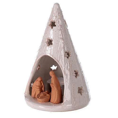 Crèche photophore cône blanc santons terre cuite Deruta 15 cm 2