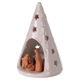 Christmas tree with natural Holy Family set in Deruta terracotta 15 cm