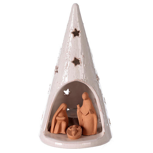 Cone Christmas tree candle holder with Nativity bicolored Deruta terracotta 20 cm 1