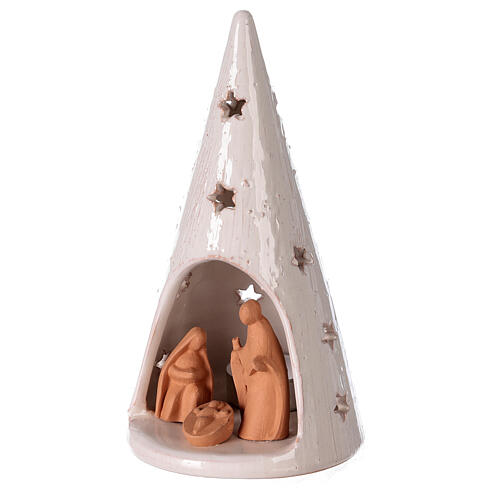 Cone Christmas tree candle holder with Nativity bicolored Deruta terracotta 20 cm 2