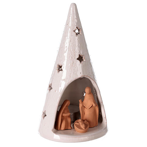 Cone Christmas tree candle holder with Nativity bicolored Deruta terracotta 20 cm 3