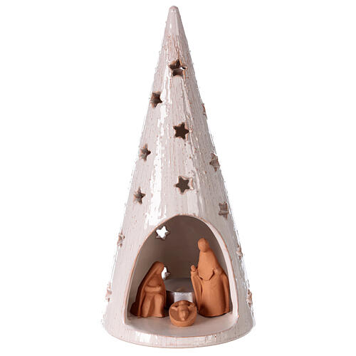 Christmas tree with Holy Family in natural and white Deruta terracotta 25 cm 1