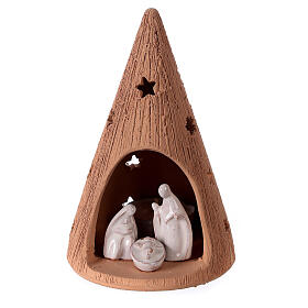 Cone with stars Holy Family set with tealight 15 cm