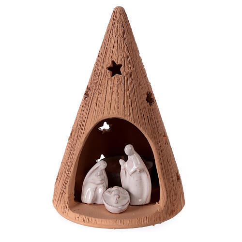 Cone with stars Holy Family set with tealight 15 cm 1