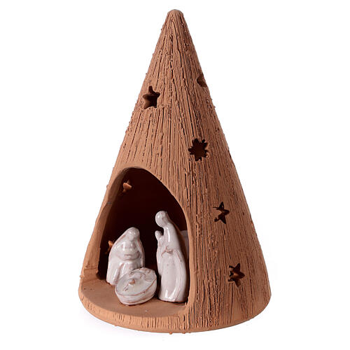 Cone with stars Holy Family set with tealight 15 cm 2