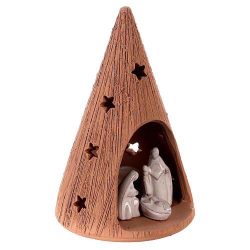 Cone with stars Holy Family set with tealight 15 cm 3