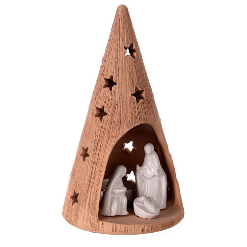 Árvore de Natal cónica terracota natural com figuras presépio e vela Deruta 20 cm 3