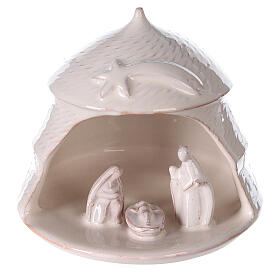 White pine open with Holy Family set in Deruta terracotta 12 cm