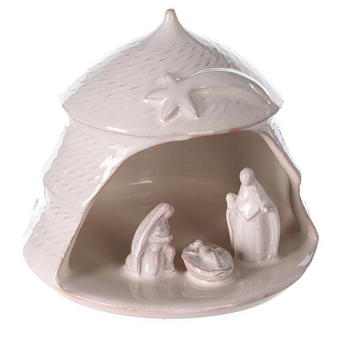 White pine open with Holy Family set in Deruta terracotta 12 cm 3