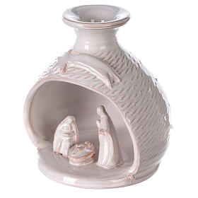 Nativity round white Deruta terracotta vase 12 cm