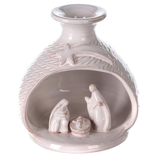 Nativity round white Deruta terracotta vase 12 cm 1