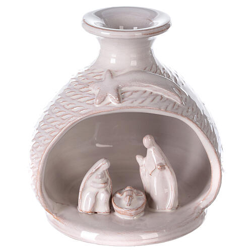 Rounded vase with white Nativity Deruta terracotta 12 cm 1