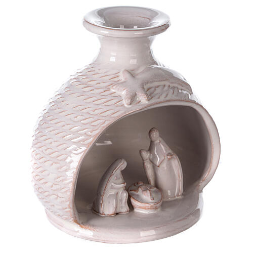 Rounded vase with white Nativity Deruta terracotta 12 cm 3