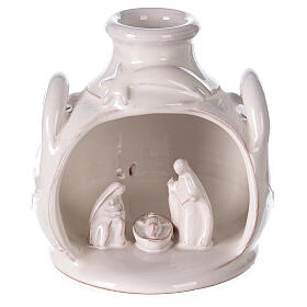 Nativity in shiny white Deruta terracotta jar 12 cm