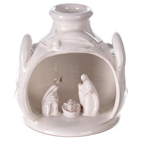 Nativity in shiny white Deruta terracotta jar 12 cm 1